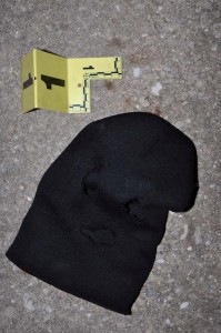 The black mask has two eye holes and a large ovular hole for the shooters mouth. Photo courtesy of Montgomery County Police.