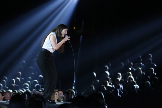 Lorde performs on stage at the 56th annual GRAMMY Awards at Staples Center on Sunday, Jan. 26, 2014, in Los Angeles. (Photo by Matt Sayles/Invision/AP)