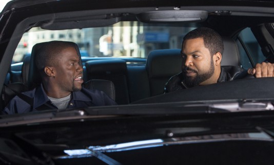 Ice Cube, right, and Kevin Hart in a scene from "Ride Along." (AP Photo/Universal Pictures, Quantrell D. Colbert)