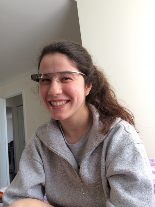 Mia Carmel wears Google Glass, a new and innovative technology that might take some time to get used to. Carmel's dad recently bought the $1500 Glass, which he says will soon become a large part of our technological world. Photo by Nicole Fleck.