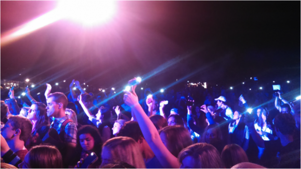 The audience started a wave of lit phones when The Fray sang "Never Say Never."  Photo by Hayley Segall.
