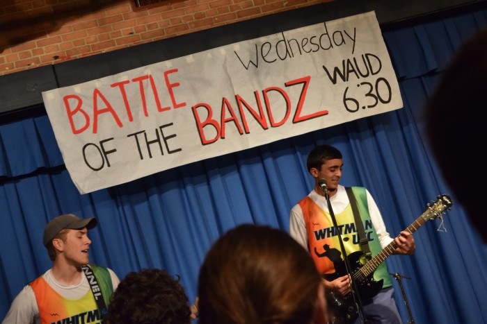 Seniors Harris Cram and Karthik Nathan perform with their band Kanye Weast at Battle of the Bands. Photo by Rachel Hazan.