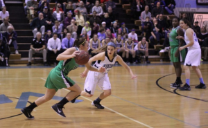 Guard Nicole Fleck plays tough defense against her Wildcat opponent in Friday's win over WJ. Photo by Jonah Rosen. 