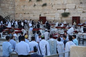 The lavish men's section at the Western Wall, filled with Torahs and ample prayer space, provides a stark contrast to the small and crowded women's section. Photo by Matthew Hoffman. 