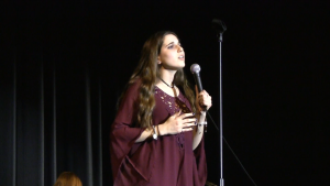 Whitman idol Stefanie Abramowitz performs in the opening song in Whitman idol. Abramowitz won after singing "Feeling Good" by Nina Simone.