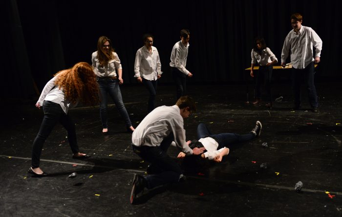 Drama students rehearse for their one act play. One Acts will be performed April 23 for the first time in four years. Photo by Tomas Castro.