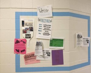 Clubs focusing on mental health promote meetings by posting flyers on bulletin boards in the hallways. Photo by Emma Sorkin.
