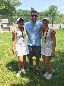 Doubles players Carina Greenberg and Sarinah Wahl won their state championship game 6–2, 6–1. Photo courtesy Jasen Gohn.