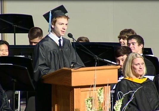 Georgetown sophomore Danny Miltzman speaks at Whitman's graduation ceremony in 2012. Miltzman was charged Friday for posession of more than 120mg of the chemical toxin ricin.  If convicted, Miltzman faces up to 10 years in prison. 