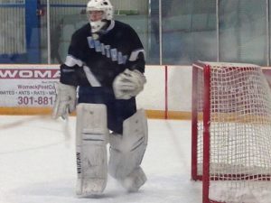 Goalie Matt Derry leaves the ice after Tuesday's win over B-CC. Photo courtesy Alan Goodwin