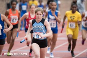 Sprinter Maddy Frank opened the relay for Whitman in the Girls’ 4x400 at the annual Penn Relay Carnival. Photo courtesy of Penn Relays.